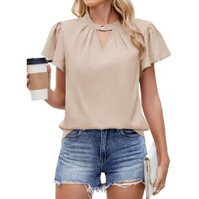 ZAFUL Womens 2025 Satin Tops Summer Short Sleeve Button V Neck Blouse Dressy Casual Silk Work Shirt in Saudi Arabia