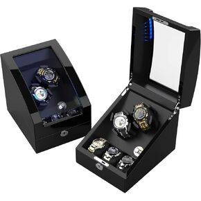 ساعة مزدوجة Watch Winder+ 3 وسائد ساعة ناعمة LED LED Automatic Watch Wood Wood Shell Watch Shaker Shaker اليابانية Watch Watch Watch Case Fit Lady and Man Watches (Triple Tree)