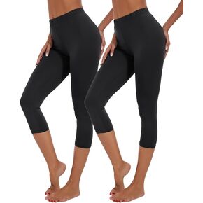 BATHRINS 2-Pack Women's Plus Size Knee Length Summer Soft Capri Pants Lightweight Breathable Leggings