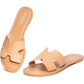 FITORY Women's Comfortable Dressy Leather Flat Sandals - Stylish & Beautiful Summer Slides Size 6-11