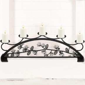 Fireplace Candelabra Fireplace Candle Holder Black Metal Candleholder with 6 Candle Stands Candelabras Centerpieces Mantle Decor for Winter Christmas Wedding Party Decoration