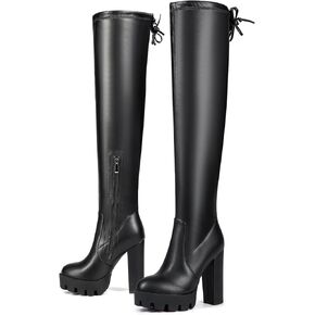 Women's Black Sexy Over The Knee Thigh High Chunky Heel Boots Round Toe Long Stretch Fashion Winter Boots