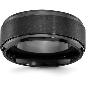 Lex & Lu Black Zirconium Polished with Brushed Center Beveled Edge 9mm Band Ring