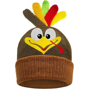 Thanksgiving Turkey Beanie Hat Pom Pom Knitted Hat for Adult Turkey Trot Running Costume Thanksgiving Night Event Dress up Party Cosplay