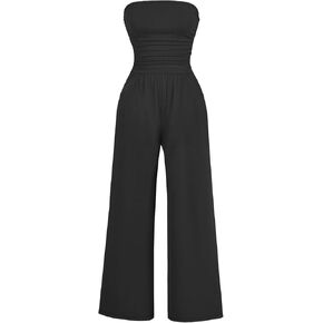 AUXDIO Women's Casual Summer Strapless Jumpsuits Off Shoulder Sleeveless Backless 2025 Wide Leg Romper with Pocket