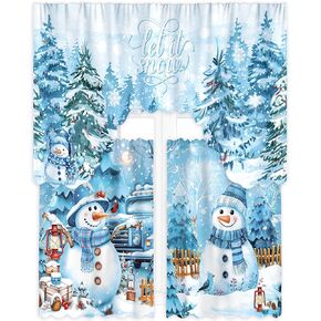 3 Pcs Christmas Kitchen Window Curtains and Valance Set Xmas Curtains Swag for Kitchen Bedroom Living Room Decor, 60 x 36 Valance, 36 x 30 Tier