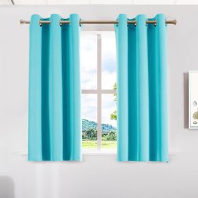 Aquazolax Small Window Curtains & Drapes, Black Out Room Darkening Grommet Curtains for Bedroom Living Room Kitchen, 42 Wide by 63 inches Long Set of 2, Turquoise