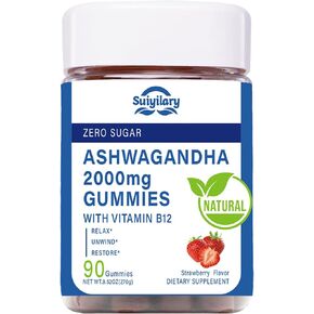 Ashwagandha Gummies 2000mg ، Ashwagandha High Strength Root Extract مع فيتامين B12 للرجال نساء ، نكهة الفراولة 45 يوما توفير 90 Gummies