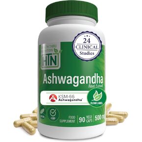 Health Thru Nutrition Ashwagandha 500mg KSM­66® 90 Capsules | Stress, Mood, Focus, & Energy | Clinically Proven and Organic Root-Only Whitania Somnifera Extract | Non-GMO, Gluten & Soy Free