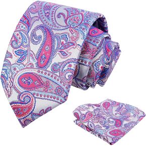 Alizeal Mens 3.15inches Vintage Paisley Tie with Pocket Square Set