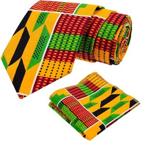 الرقبة المطبوعة الأفريقية للرجال جيب مربع 2pc مجموعة Kente الرقبة العلاقات