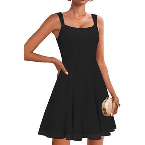 Zattcas Womens 2025 Square Neck Sleeveless Fit and Flare Mesh Mini Dress Sexy Cocktail Party Club Night Out Short Dress