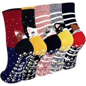 Artfasion Non Slip Socks for Women Grip Socks Novelty Cat Non Skid Socks Ladies Funny Anti Slip Socks 5 Pairs