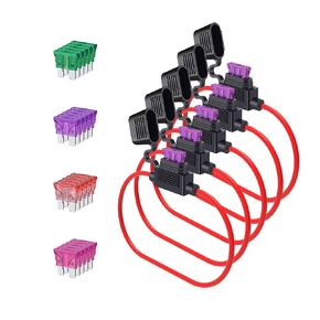 10 AWG Inline Fuse Holder - 5 Pack 10 Gauge Waterproof Fuse Holders with 20 Pcs Blade Fuses (30A, 35A, 40A, 50A) for Automotive, Marine, RV, Motorcycle, ATV, Truck, and Trailer