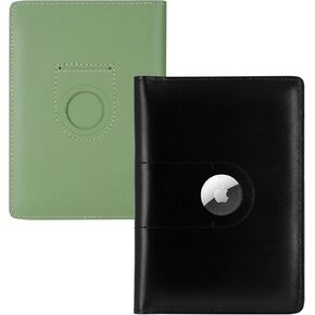 2 Pack Full Grain Leather AirTag Passport Holder Wallet Cover for Women and Men Travel, Passport Holder with AirTag Slot Passport Wallet, Travel Essentials Genuine Leather Passport Cover