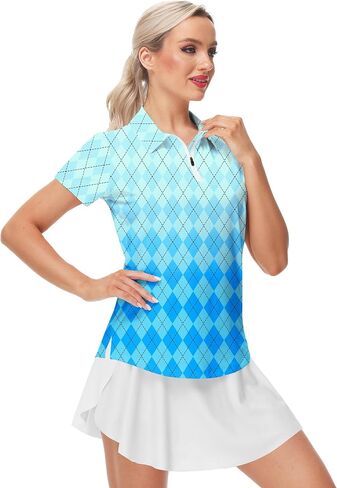 AOBUTE Women's Short Sleeve Golf Shirts Gradient 1/4 Zip Tennis Shirt in Saudi Arabia