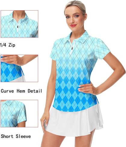 AOBUTE Women's Short Sleeve Golf Shirts Gradient 1/4 Zip Tennis Shirt in Saudi Arabia