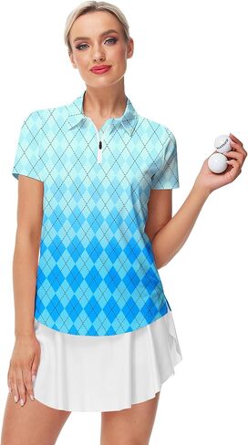 AOBUTE Women's Short Sleeve Golf Shirts Gradient 1/4 Zip Tennis Shirt in Saudi Arabia