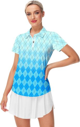 AOBUTE Women's Short Sleeve Golf Shirts Gradient 1/4 Zip Tennis Shirt in Saudi Arabia