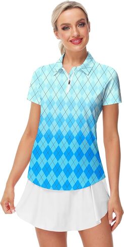 AOBUTE Women's Short Sleeve Golf Shirts Gradient 1/4 Zip Tennis Shirt in Saudi Arabia