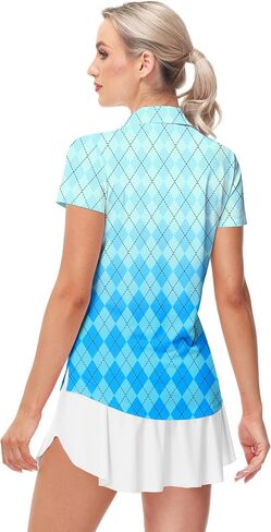 AOBUTE Women's Short Sleeve Golf Shirts Gradient 1/4 Zip Tennis Shirt in Saudi Arabia