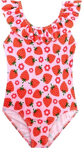 XiaoMoSha Girls Swimsuits Ruffled Round Neck One Piece Bathing Suits Quick Dry UPF 50+ Summer Hawaii Swimwear for Kids 3-10T in Kuwait