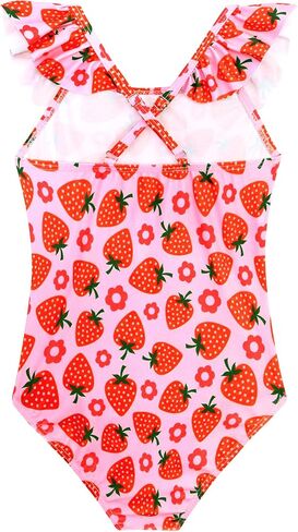 XiaoMoSha Girls Swimsuits Ruffled Round Neck One Piece Bathing Suits Quick Dry UPF 50+ Summer Hawaii Swimwear for Kids 3-10T in Kuwait