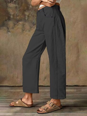 Flamingals Women’s Mid Waist Crop Straight Leg Jeans with Solid Stitch Detail Casual Fashion Trendy Denim Pants in Saudi Arabia