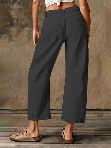 Flamingals Women’s Mid Waist Crop Straight Leg Jeans with Solid Stitch Detail Casual Fashion Trendy Denim Pants in Saudi Arabia