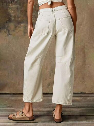 Flamingals Women’s Mid Waist Crop Straight Leg Jeans with Solid Stitch Detail Casual Fashion Trendy Denim Pants in Saudi Arabia