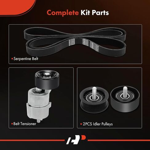 A-Premium Engine Serpentine Belt Drive Kit W/Tensioner & Idler Pulley متوافقة مع Hyundai & Kia Cars-Sonata 2011-2014 ، Optima 2011-2015 ، Sorento ، Santa Fe Sport ، Sportage ، Tucson-2.0L 2.4L in Kuwait