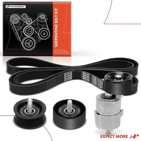 A-Premium Engine Serpentine Belt Drive Kit W/Tensioner & Idler Pulley متوافقة مع Hyundai & Kia Cars-Sonata 2011-2014 ، Optima 2011-2015 ، Sorento ، Santa Fe Sport ، Sportage ، Tucson-2.0L 2.4L in Kuwait