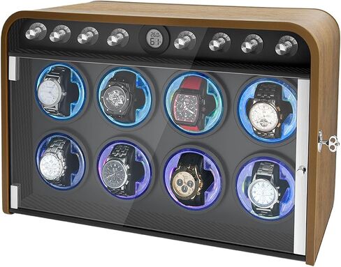 شاهد Watch Winder for Automatic Watches ، شاهد Winders 1/2/4/8 Slot لـ Rolex ، يستخدم Winder Box محركًا هادئًا للغاية ، وضع 4 دوران للدوران وضوء LED ، هدية للرجل in Kuwait