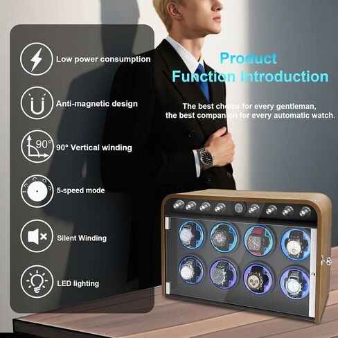 شاهد Watch Winder for Automatic Watches ، شاهد Winders 1/2/4/8 Slot لـ Rolex ، يستخدم Winder Box محركًا هادئًا للغاية ، وضع 4 دوران للدوران وضوء LED ، هدية للرجل in Kuwait