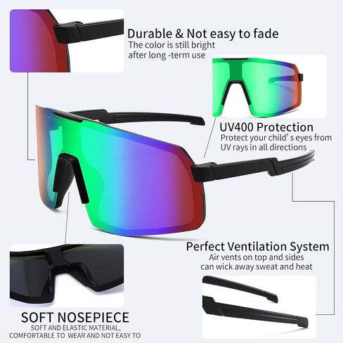 Kids Boys Baseball Sunglasses - Youth Sports Baseball Glasses Age 4-12, UV400 Protection in Saudi Arabia