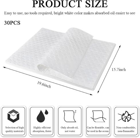 30 PCS Spill Absorbent Pads, 15" x 20" Premium Oil Absorbing Mats for Absorbing Protecting Garage Basement, White Reusable Absorbing Heavy Weight Oil-Only Absorbent Mat Pad in Saudi Arabia