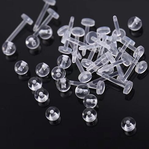 Anti-Allergy Plastic Stud Ear Retainers, Clear Nose Rings, Screw Ball Backs, For Sensitive Ears & Skin in Saudi Arabia