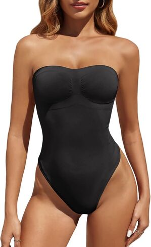 Fisoew Women's Strapless Shapewear Tummy Control Thong Bodysuit One Piece Tube Top Seamless Body Shaper in Saudi Arabia
