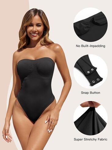 Fisoew Women's Strapless Shapewear Tummy Control Thong Bodysuit One Piece Tube Top Seamless Body Shaper in Saudi Arabia