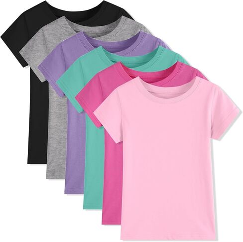 6 Pack Girls/Toddlers Cotton T-Shirts Crewneck Short Sleeve Summer Tops Kids Clothes Tees（2T-12Y） in Saudi Arabia
