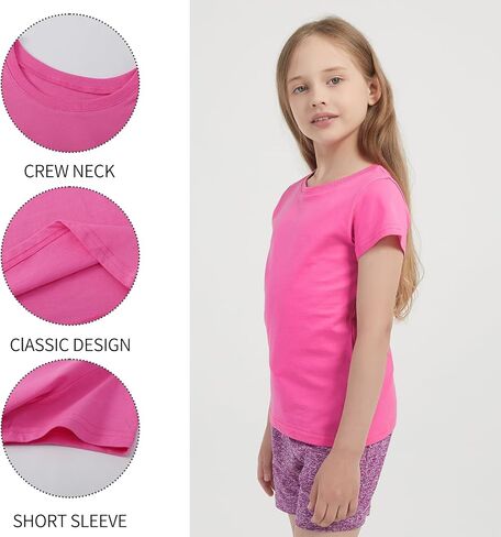 6 Pack Girls/Toddlers Cotton T-Shirts Crewneck Short Sleeve Summer Tops Kids Clothes Tees（2T-12Y） in Saudi Arabia
