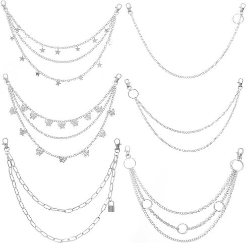 Silver Chain Belt, Jeans Pants Chains Pocket Punk Hip Hop Y2k Goth Accessories Metal Wallet Chain for Men Women in Kuwait