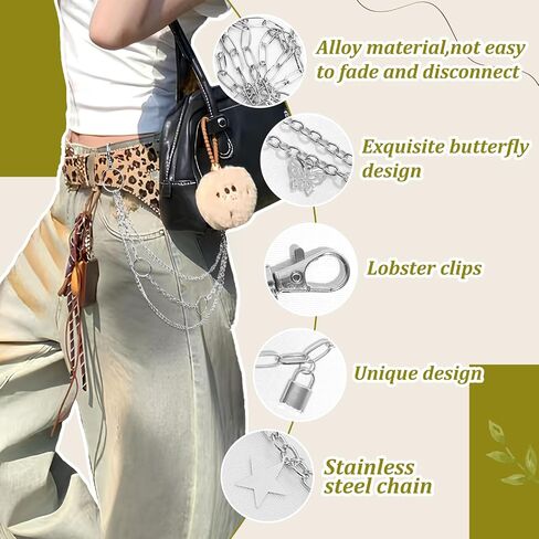 Silver Chain Belt, Jeans Pants Chains Pocket Punk Hip Hop Y2k Goth Accessories Metal Wallet Chain for Men Women in Kuwait