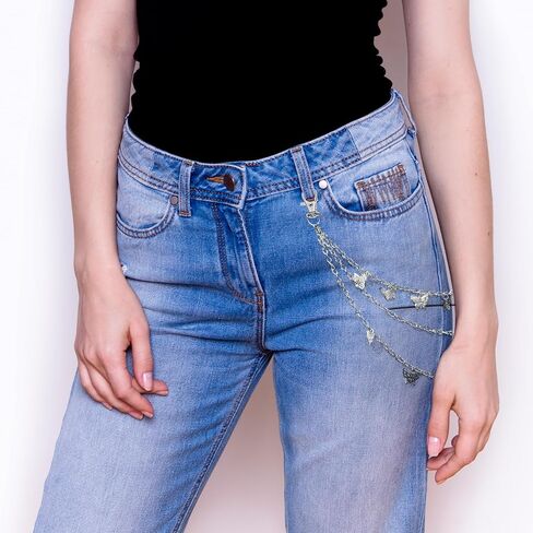Silver Chain Belt, Jeans Pants Chains Pocket Punk Hip Hop Y2k Goth Accessories Metal Wallet Chain for Men Women in Kuwait