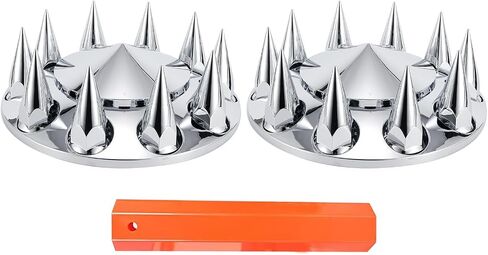 ABS Chrome Plastic Front Axle and Rear Cover Kits with 33mm Push-on Flange Nut Covers for Semi Trucks in Pairs, Spiked, 2+4 Set in Kuwait