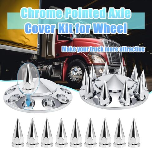 ABS Chrome Plastic Front Axle and Rear Cover Kits with 33mm Push-on Flange Nut Covers for Semi Trucks in Pairs, Spiked, 2+4 Set in Kuwait