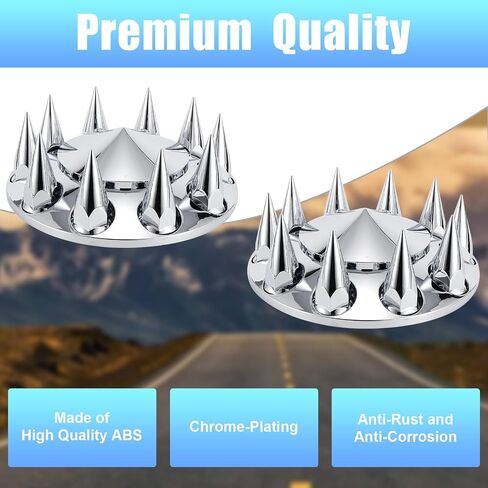 ABS Chrome Plastic Front Axle and Rear Cover Kits with 33mm Push-on Flange Nut Covers for Semi Trucks in Pairs, Spiked, 2+4 Set in Kuwait
