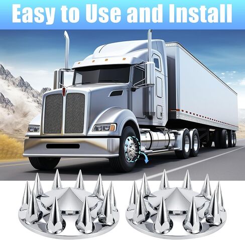 ABS Chrome Plastic Front Axle and Rear Cover Kits with 33mm Push-on Flange Nut Covers for Semi Trucks in Pairs, Spiked, 2+4 Set in Kuwait