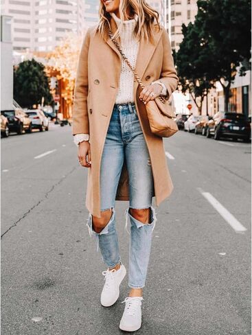 xxxiticat Women's Double Breasted Peacoat Wool Notched Lapel Trench Coat Winter Mid Length Long Jacket Overcoat in Saudi Arabia