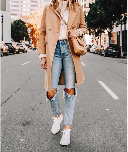 xxxiticat Women's Double Breasted Peacoat Wool Notched Lapel Trench Coat Winter Mid Length Long Jacket Overcoat in Saudi Arabia